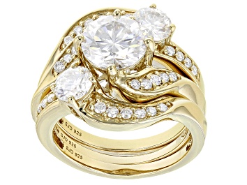 Picture of Moissanite 14k Yellow Gold Over Silver Ring With Two Bands 3.32ctw DEW.