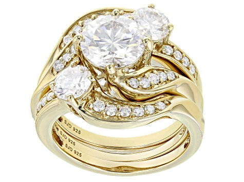 Moissanite 14k Yellow Gold Over Silver Ring With Two Bands 3.32ctw DEW.