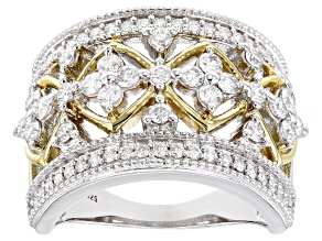 Moissanite Platineve And 14k Yellow Gold Over Silver Ring 1.17ctw DEW.
