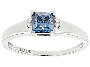 Blue and Colorless Moissanite Platineve Ring .72ctw DEW.