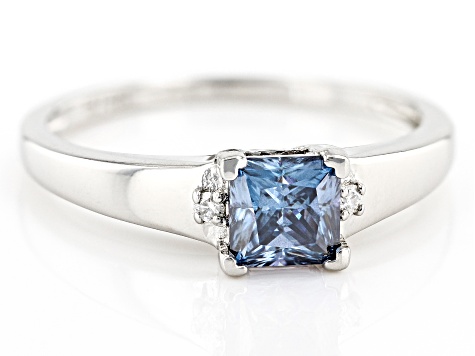 Blue and Colorless Moissanite Platineve Ring .72ctw DEW.