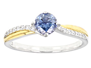 Blue and Colorless Moissanite Platineve And 14k Yellow Gold Over Silver Ring .74ctw DEW.