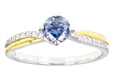 Blue and Colorless Moissanite Platineve And 14k Yellow Gold Over Silver Ring .74ctw DEW.