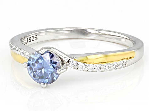 Blue and Colorless Moissanite Platineve And 14k Yellow Gold Over Silver Ring .74ctw DEW.