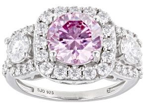 Pink And Colorless Moissanite Platineve Ring 3.38ctw DEW