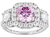 Pink And Colorless Moissanite Platineve Ring 3.38ctw DEW