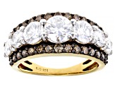 Moissanite And Champagne Diamond 14k Yellow Gold Over Silver Ring 3.56ctw DEW