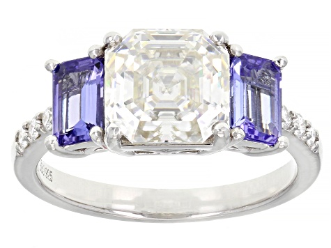 Moissanite And Tanzanite Platineve Ring 3.08ctw DEW.