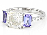 Moissanite And Tanzanite Platineve Ring 3.08ctw DEW.