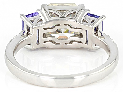 Moissanite And Tanzanite Platineve Ring 3.08ctw DEW.