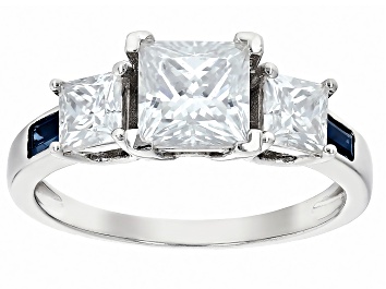 Picture of Moissanite And Blue Sapphire Platineve Ring 1.94ctw DEW
