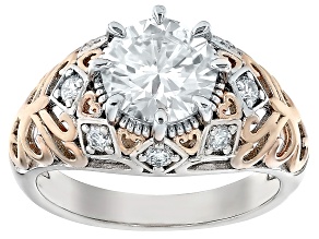 Moissanite Platineve And 14k Rose Gold Over Silver Ring 2.14ctw DEW