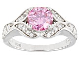 Pink And Colorless Moissanite Platineve Ring 1.60ctw DEW