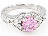 Pink And Colorless Moissanite Platineve Ring 1.60ctw DEW