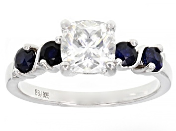 Picture of Moissanite And Blue Sapphire Platineve Ring 1.30ct DEW.
