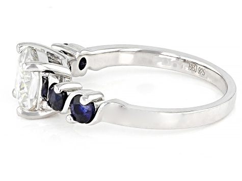 Moissanite And Blue Sapphire Platineve Ring 1.30ct DEW.