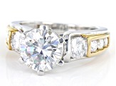 Moissanite Platineve And 14k Yellow Gold Over Silver Ring 3.78ctw D.E.W