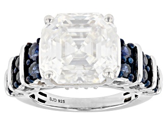 Moissanite And Blue Sapphire Platineve Ring 10.41ctw D.E.W