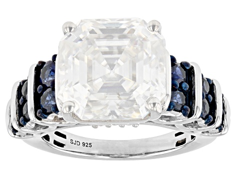 Moissanite And Blue Sapphire Platineve Ring 10.41ctw D.E.W