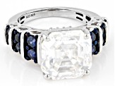 Moissanite And Blue Sapphire Platineve Ring 10.41ctw D.E.W