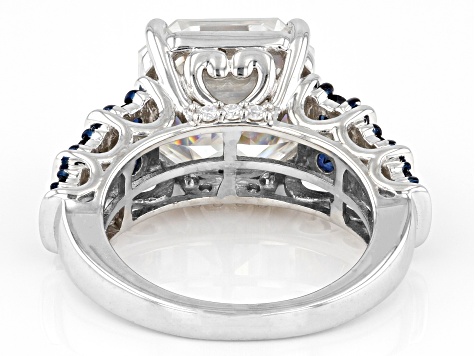 Moissanite And Blue Sapphire Platineve Ring 10.41ctw D.E.W