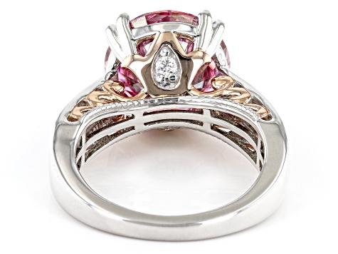 Pink And Colorless Moissanite Platineve And 14k Rose Gold Over Silver Ring 6.61ctw D.E.W