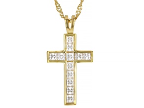 Moissanite 14k Yellow Gold Over Silver Cross Pendant 1.20ctw D.E.W