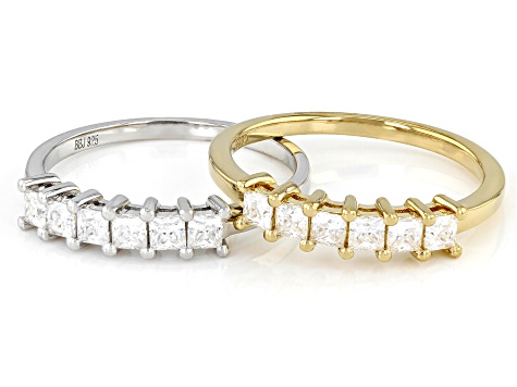 Moissanite Platineve And14k yellow gold over silver ring set of two bands 1.20ctw DEW