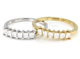 Moissanite Platineve And14k yellow gold over silver ring set of two bands 1.20ctw DEW