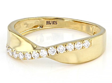 Moissanite 14k yellow gold over silver ring .36ctw DEW