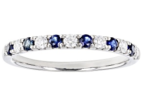 Moissanite And Blue Sapphire Platineve ring .18ctw DEW