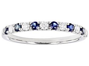 Moissanite And Blue Sapphire Platineve ring .18ctw DEW