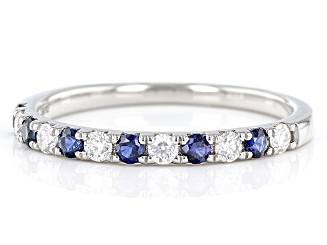 Moissanite And Blue Sapphire Platineve ring .18ctw DEW