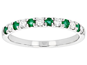 Moissanite And Zambian Emerald Platineve ring .18ctw DEW