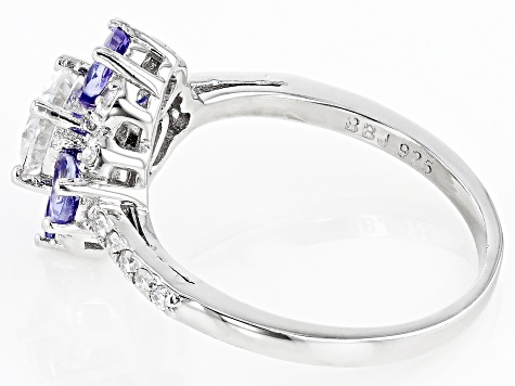 Moissanite And Tanzanite Platineve Ring .82ctw DEW.