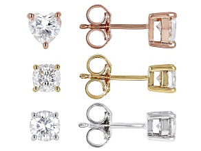 Moissanite Platineve And 14k Yellow And Rose Gold Over Silver Set Of 3 Earrings 3.00ctw DEW.