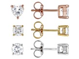 Moissanite Platineve And 14k Yellow And Rose Gold Over Silver Set Of 3 Earrings 3.00ctw DEW.