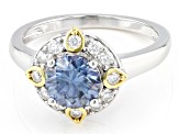 Blue and colorless moissanite platineve and 14k yellow gold over silver ring 1.56ctw DEW