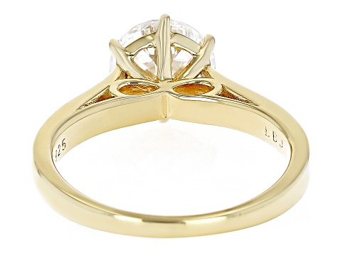 Moissanite Inferno cut 14k yellow gold over sterling silver solitaire ring 2.17ct DEW.