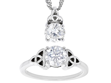 Picture of Moissanite Platineve Ring And Pendant Set 1.08ctw DEW