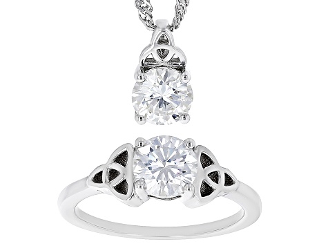 Moissanite Platineve Ring And Pendant Set 1.08ctw DEW