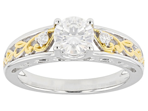 Moissanite Platineve And 14k Yellow Gold Over Silver Ring .86ct D.E.W