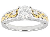 Moissanite Platineve And 14k Yellow Gold Over Silver    Ring .86ct D.E.W
