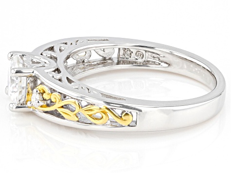 Moissanite Platineve And 14k Yellow Gold Over Silver Ring .86ct D.E.W