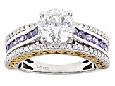 Moissanite And Tanzanite Platineve and14k Yellow Gold Over Silver 2.67ctw DEW.