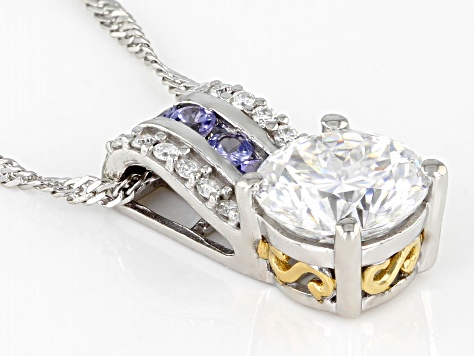 Moissanite And Tanzanite Platineve and14k Yellow Gold Over Silver 2.29ctw DEW.