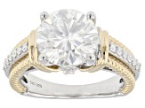 Moissanite platineve and 14k yellow gold over sterling silver ring 3.90ctw DEW