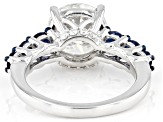 Moissanite and blue sapphire platineve ring 3.76ctw DEW