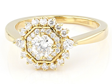 Moissanite 14k yellow gold over sterling silver ring .93ctw DEW