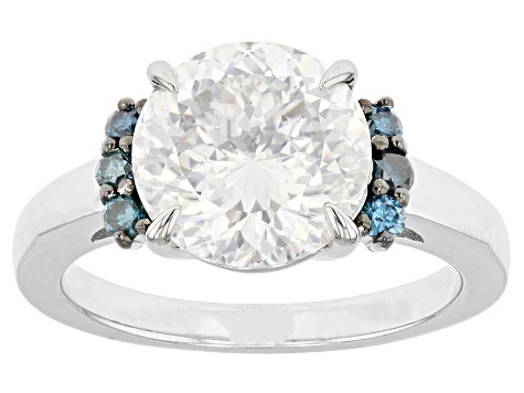 Moissanite And Blue Diamond Platineve Ring 4.31ctw DEW